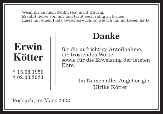 Traueranzeige von Erwin Kötter von Wetterauer Zeitung