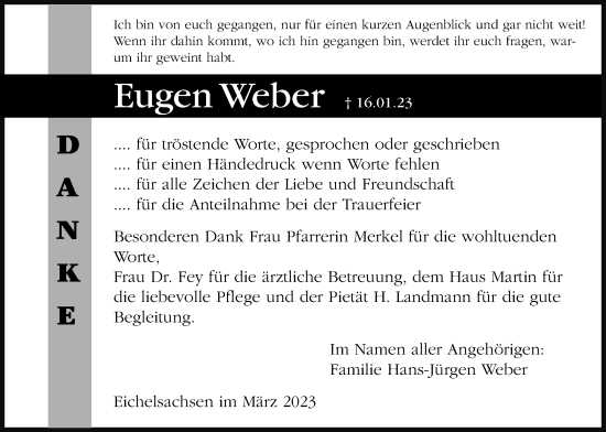Traueranzeige von Eugen Weber von Kreis-Anzeiger