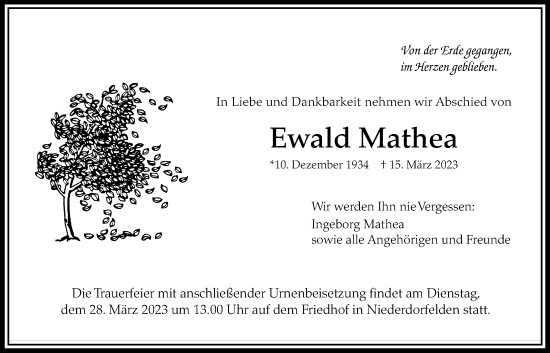 Traueranzeige von Ewald Mathea von Bad Vilbel/Karben