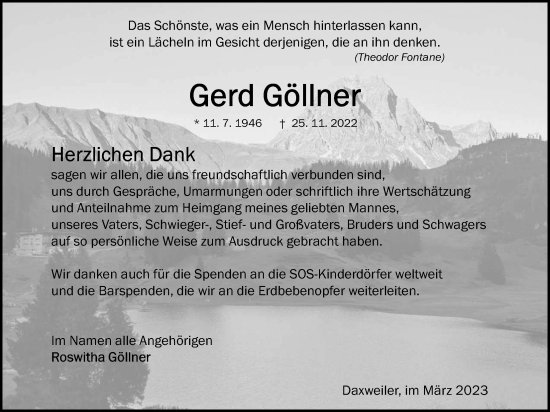 Traueranzeige von Gerd Göllner von Kreis-Anzeiger