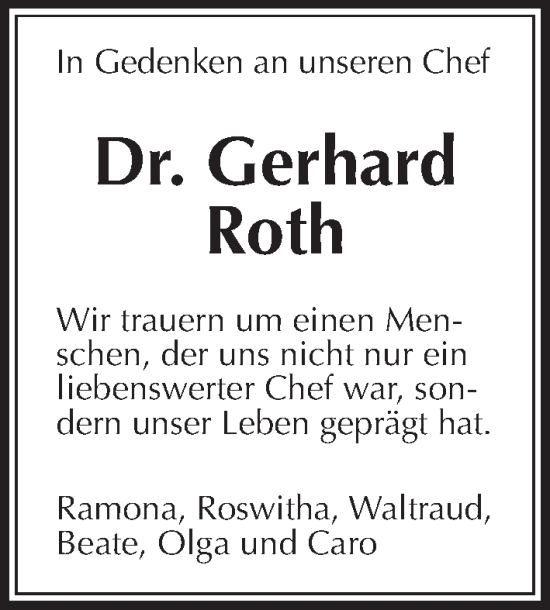 Traueranzeige von Gerhard Roth von Kreis-Anzeiger