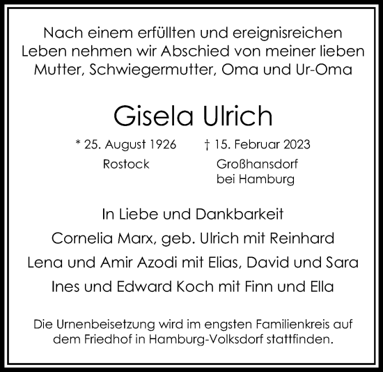 Traueranzeige von Gisela Ulrich von Giessener Anzeiger