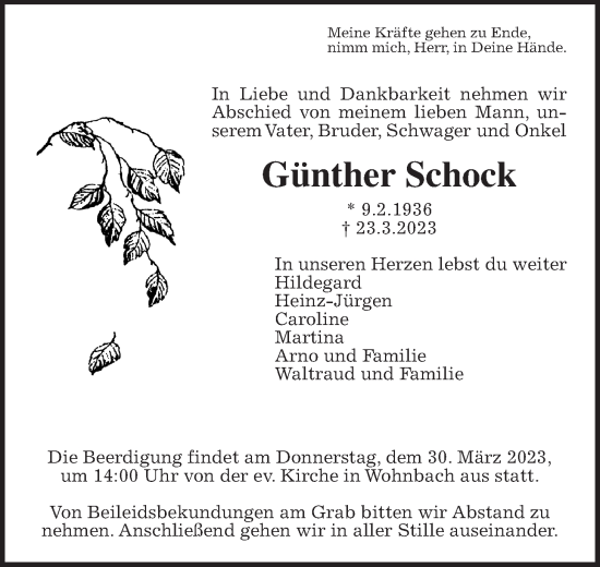 Traueranzeige von Günther Schock von Wetterauer Zeitung