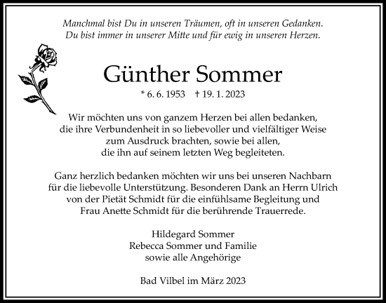 Traueranzeige von Günther Sommer von Bad Vilbel/Karben