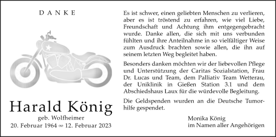 Traueranzeige von Harald König von Wetterauer Zeitung