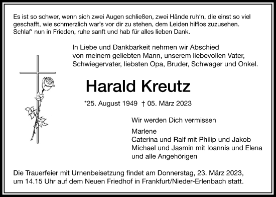 Traueranzeige von Harald Kreutz von Bad Vilbel/Karben