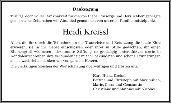 Traueranzeige von Heidi Kreissl 