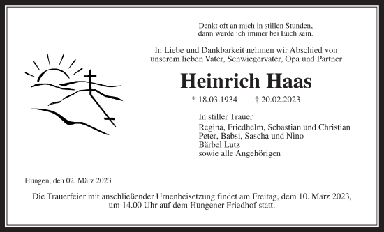 Traueranzeige von Heinrich Haas von Licher Wochenblatt