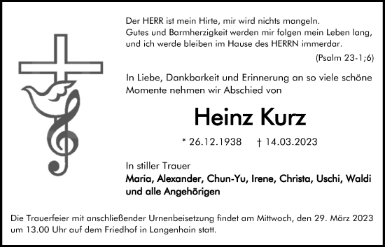 Traueranzeige von Heinz Kurz 