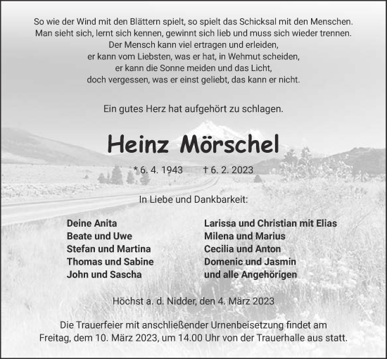 Traueranzeige von Heinz Mörschel von Kreis-Anzeiger
