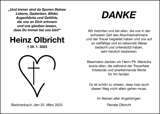 Traueranzeige von Heinz Olbricht von Kreis-Anzeiger