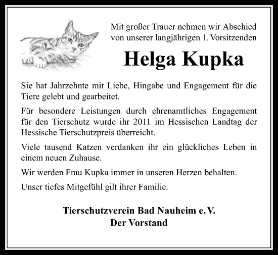 Traueranzeige von Helga Kupka von Wetterauer Zeitung, Wetterauer Zeitung