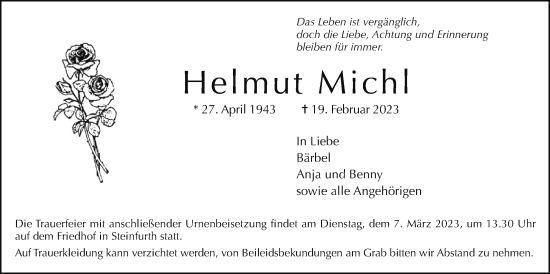 Traueranzeige von Helmut Michl von Wetterauer Zeitung