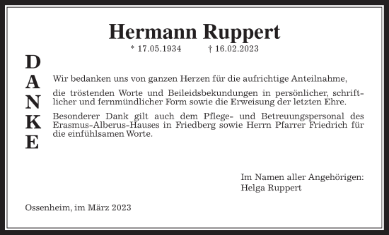 Traueranzeige von Hermann Ruppert von Wetterauer Zeitung