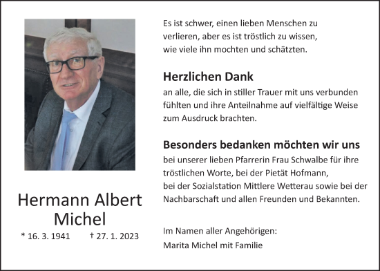 Traueranzeige von Hermann Albert Michel von Wetterauer Zeitung