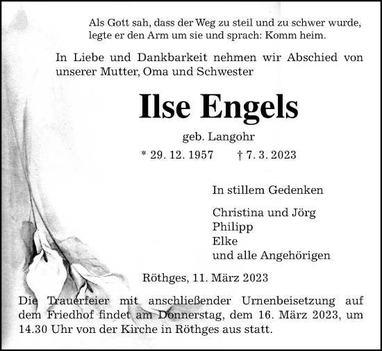 Traueranzeige von Ilse Engels von Laubacher Anzeiger