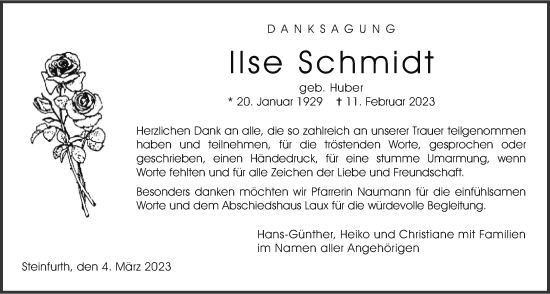 Traueranzeige von Ilse Schmidt von Wetterauer Zeitung, Wetterauer Zeitung