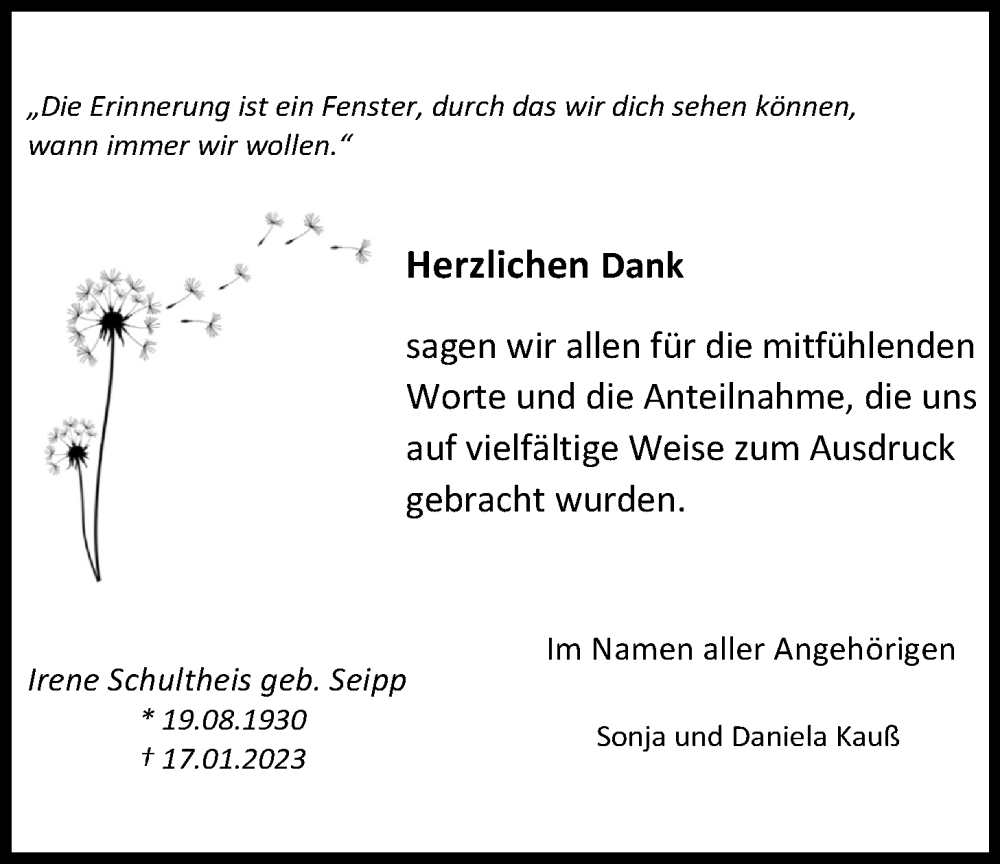  Traueranzeige für Irene Schultheis vom 15.03.2023 aus Laubacher Anzeiger