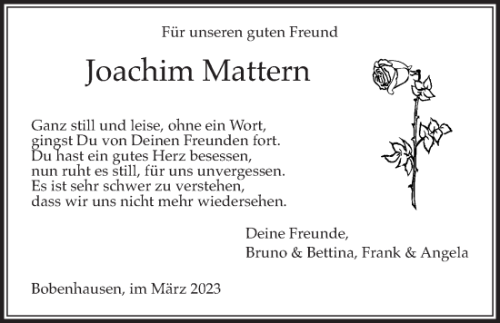 Traueranzeige von Joachim Mattern von Kreis-Anzeiger