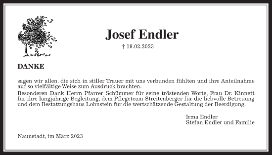 Traueranzeige von Josef Endler von Usinger Anzeiger