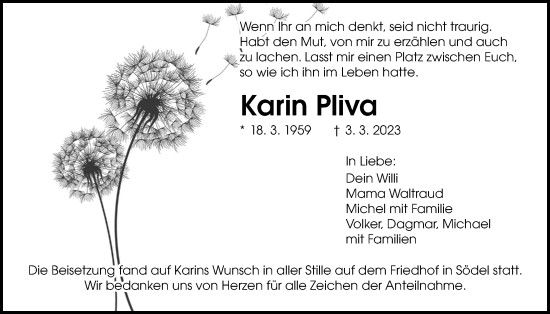 Traueranzeige von Karin Pliva von Wetterauer Zeitung