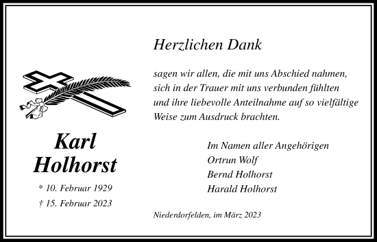 Traueranzeige von Karl Holhorst von Bad Vilbel/Karben