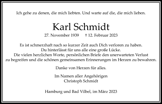 Traueranzeige von Karl Schmidt von Bad Vilbel/Karben