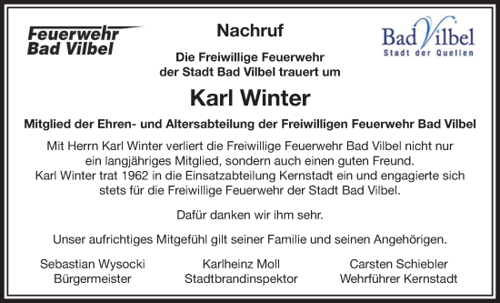 Traueranzeige von Karl Winter von Bad Vilbel/Karben