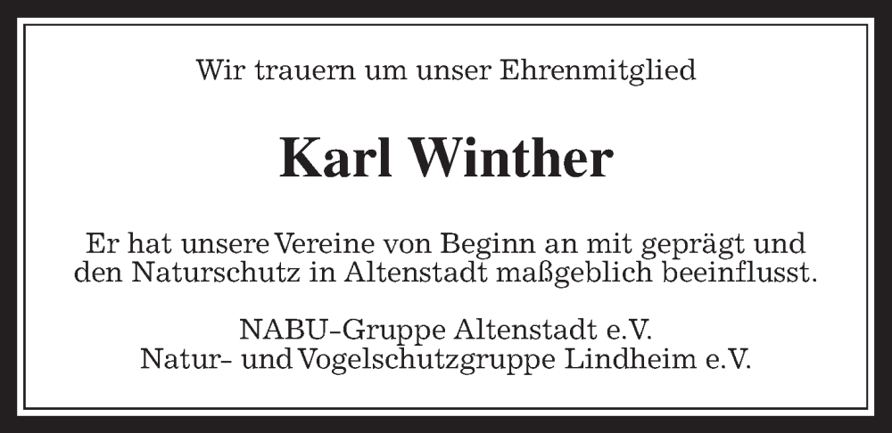  Traueranzeige für Karl Winther vom 03.03.2023 aus Kreis-Anzeiger