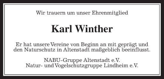 Traueranzeige von Karl Winther von Kreis-Anzeiger