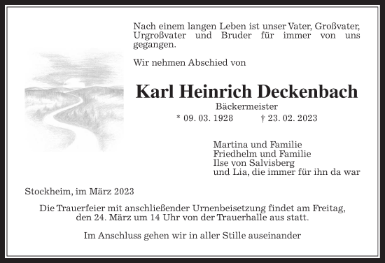 Traueranzeige von Karl Heinrich Deckenbach von Kreis-Anzeiger