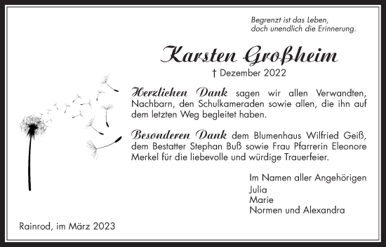 Traueranzeige von Karsten Großheim von Kreis-Anzeiger