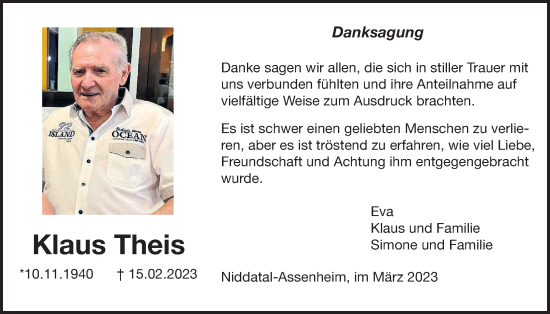Traueranzeige von Klaus Theis von Wetterauer Zeitung