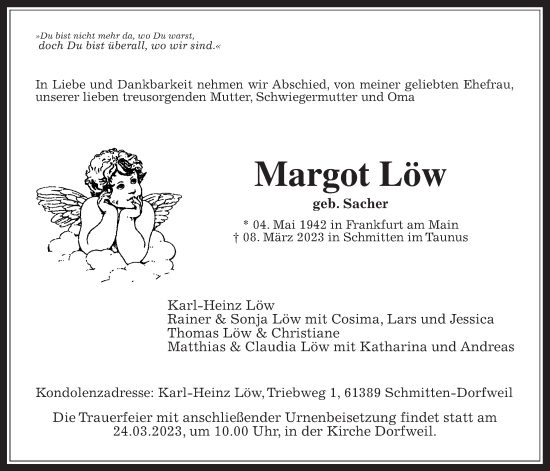 Traueranzeige von Margot Löw von Usinger Anzeiger