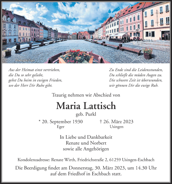 Traueranzeige von Maria Lattisch von Usinger Anzeiger