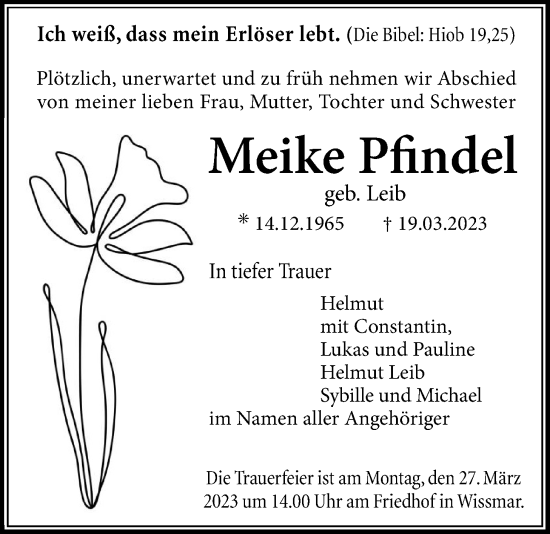 Traueranzeige von Meike Pfindel von Giessener Anzeiger