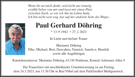 Traueranzeige von Paul Gerhard Döhring von Bad Vilbel/Karben