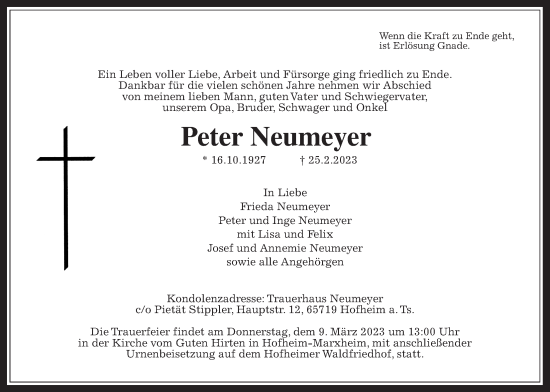 Traueranzeige von Peter Neumeyer 