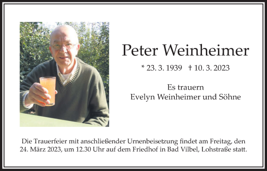 Traueranzeige von Peter Weinheimer von Bad Vilbel/Karben