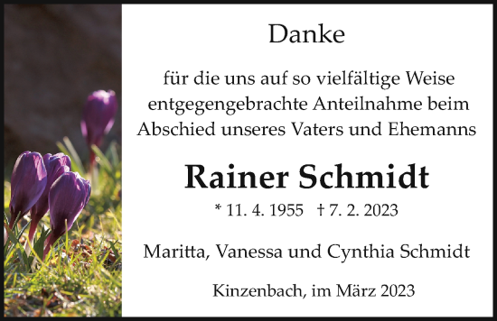 Traueranzeige von Rainer Schmidt von Giessener Allgemeine, Alsfelder Allgemeine