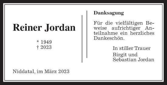 Traueranzeige von Reiner Jordan von Wetterauer Zeitung
