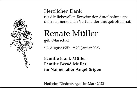 Traueranzeige von Renate Müller 