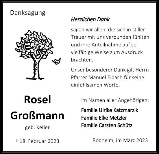 Traueranzeige von Rosel Großmann von Giessener Allgemeine, Alsfelder Allgemeine