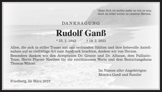 Traueranzeige von Rudolf Ganß von Wetterauer Zeitung