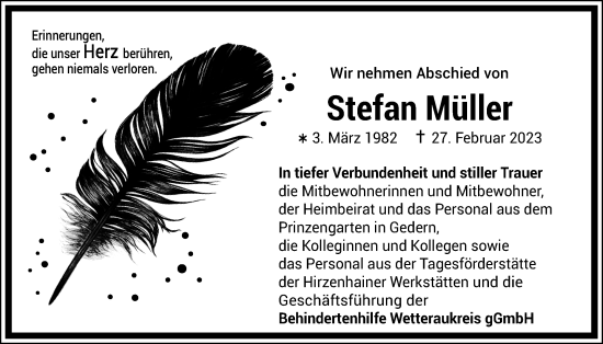 Traueranzeige von Stefan Müller von Kreis-Anzeiger