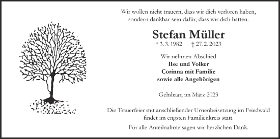 Traueranzeige von Stefan Müller von Kreis-Anzeiger, Kreis-Anzeiger