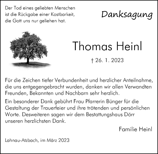 Traueranzeige von Thomas Heinl von Giessener Anzeiger