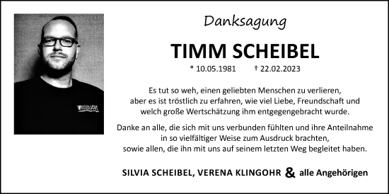 Traueranzeige von Timm Scheibel von Wetterauer Zeitung