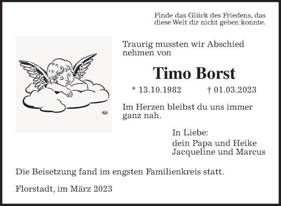 Traueranzeige von Timo Borst von Wetterauer Zeitung