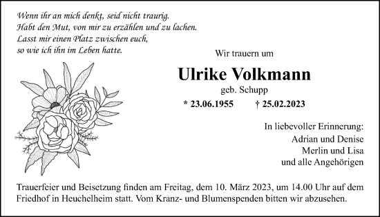 Traueranzeige von Ulrike Volkmann von Giessener Allgemeine, Alsfelder Allgemeine, Giessener Anzeiger, Giessener Allgemeine, Alsfelder Allgemeine, Giessener Anzeiger